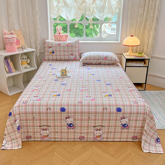 91家纺网 家纺一手货源 找家纺 优佳优品 2025新款亲肤水洗棉印花床单单品床单单件单床单 床单款-凯蒂猫