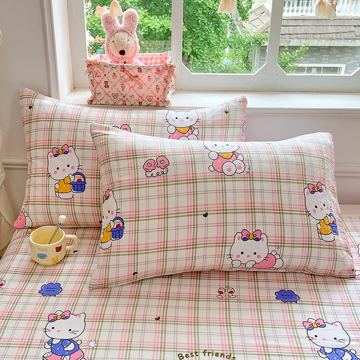 91家纺网 家纺一手货源 找家纺 优佳优品 2025新款亲肤水洗棉印花床单单品床单单件单床单 床单款-凯蒂猫