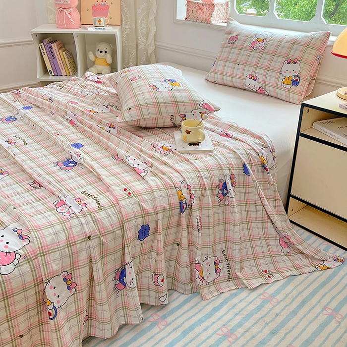 91家纺网 家纺一手货源 找家纺 优佳优品 2025新款亲肤水洗棉印花床单单品床单单件单床单 床单款-凯蒂猫