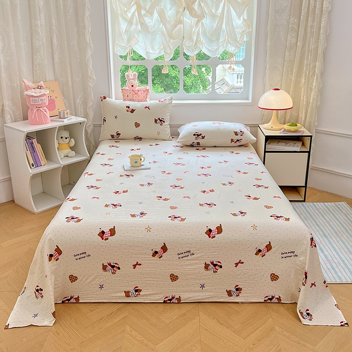 91家纺网 家纺一手货源 找家纺 优佳优品 2025新款亲肤水洗棉印花床单单品床单单件单床单 床单款-可爱腊肠狗