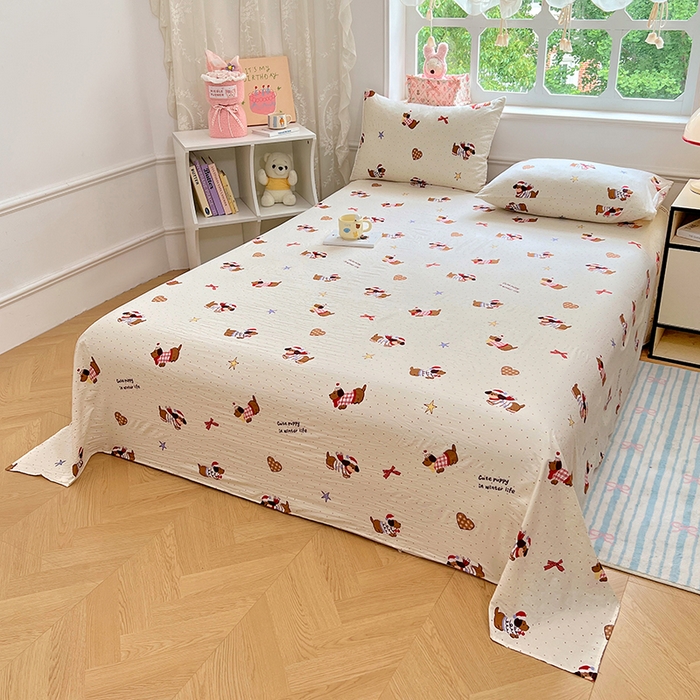 91家纺网 家纺一手货源 找家纺 优佳优品 2025新款亲肤水洗棉印花床单单品床单单件单床单 床单款-可爱腊肠狗