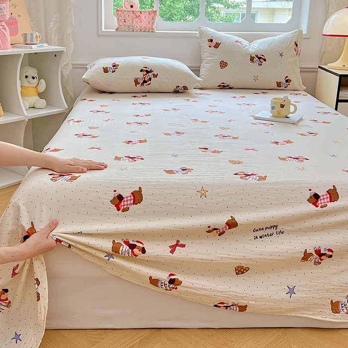 91家纺网 家纺一手货源 找家纺 优佳优品 2025新款亲肤水洗棉印花床单单品床单单件单床单 床单款-可爱腊肠狗