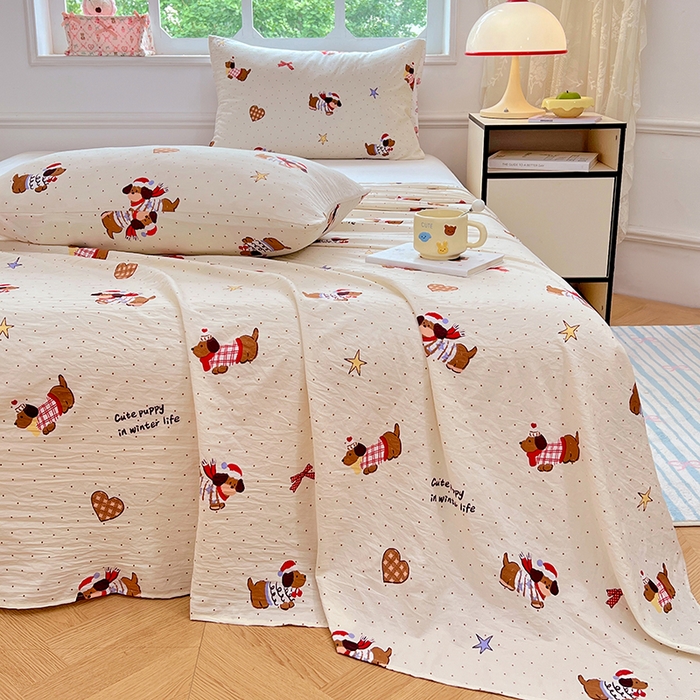 91家纺网 家纺一手货源 找家纺 优佳优品 2025新款亲肤水洗棉印花床单单品床单单件单床单 床单款-可爱腊肠狗