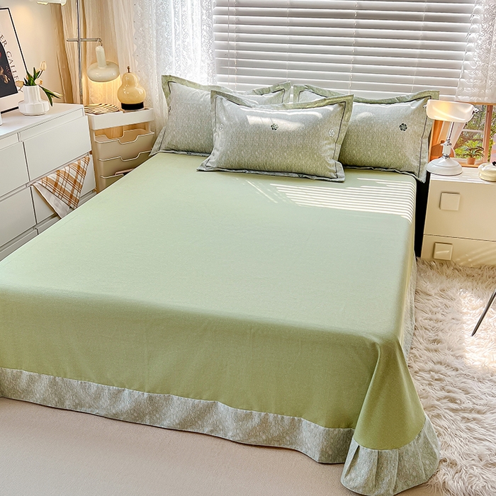 91家纺网 家纺一手货源 找家纺 简约家纺 2025新款全棉磨毛四件套 山茶诗篇-绿