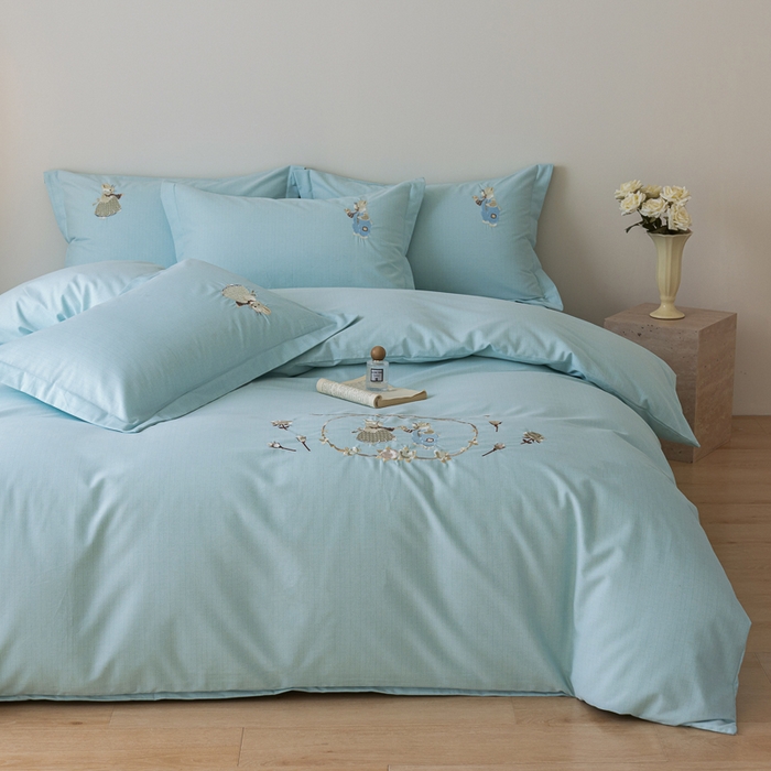 91家纺网 家纺一手货源 找家纺 （总）巧玲珑 2025新款高密肌理纹提花刺绣绣花生态四件套