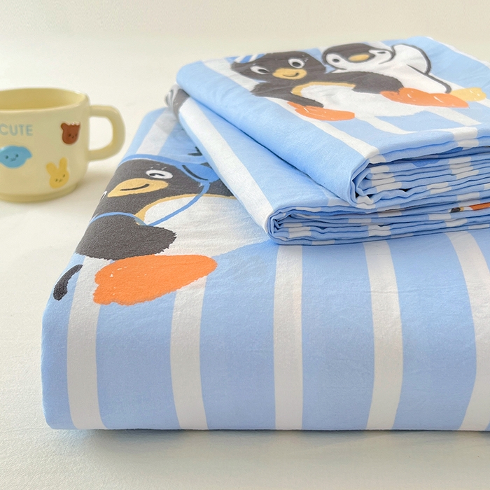 91家纺网 家纺一手货源 找家纺 优佳优品 2025新款亲肤水洗棉印花床单单品床单单件单床单 床单款-企鹅派对