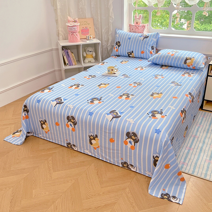 91家纺网 家纺一手货源 找家纺 优佳优品 2025新款亲肤水洗棉印花床单单品床单单件单床单 床单款-企鹅派对