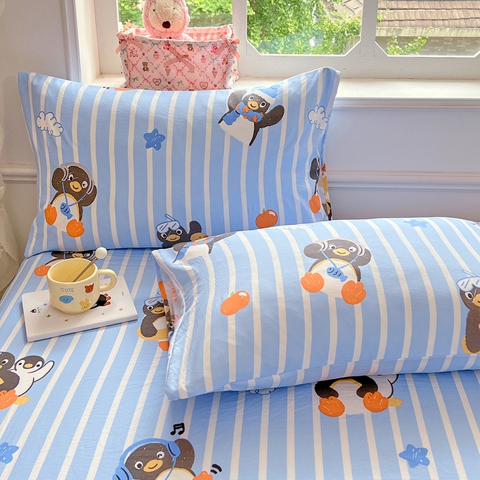 91家纺网 家纺一手货源 找家纺 优佳优品 2025新款亲肤水洗棉印花床单单品床单单件单床单 床单款-企鹅派对