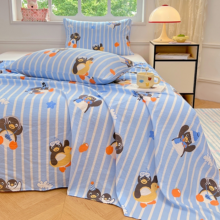 91家纺网 家纺一手货源 找家纺 优佳优品 2025新款亲肤水洗棉印花床单单品床单单件单床单 床单款-企鹅派对