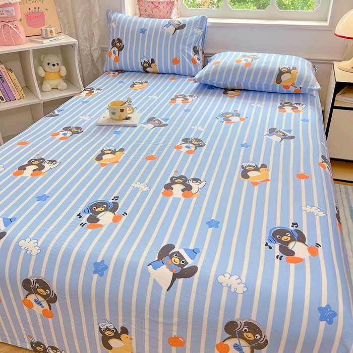 91家纺网 家纺一手货源 找家纺 优佳优品 2025新款亲肤水洗棉印花床单单品床单单件单床单 床单款-企鹅派对