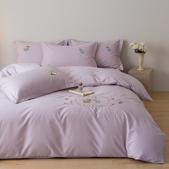 91家纺网 家纺一手货源 找家纺 （总）巧玲珑 2025新款高密肌理纹提花刺绣绣花生态四件套