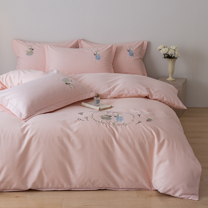 91家纺网 家纺一手货源 找家纺 （总）巧玲珑 2025新款高密肌理纹提花刺绣绣花生态四件套