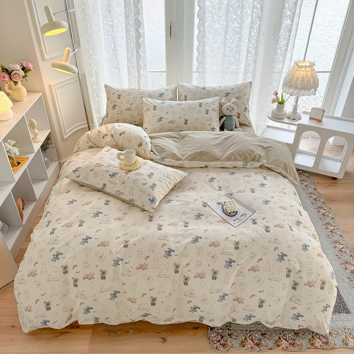 91家纺网 家纺一手货源 找家纺 梦洋家纺 2025春夏秋冬新款A类全棉四件套 泰迪熊