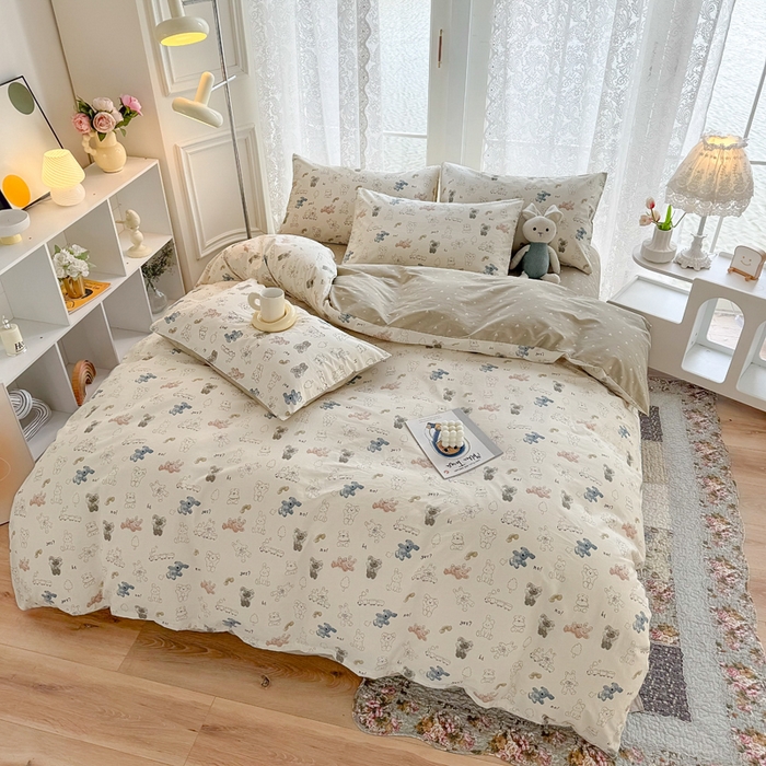 91家纺网 家纺一手货源 找家纺 梦洋家纺 2025春夏秋冬新款A类全棉四件套 泰迪熊