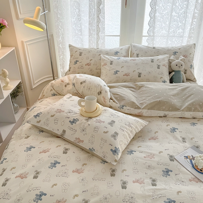 91家纺网 家纺一手货源 找家纺 梦洋家纺 2025春夏秋冬新款A类全棉四件套 泰迪熊