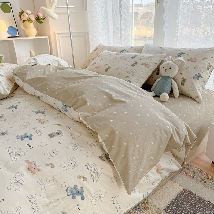 91家纺网 家纺一手货源 找家纺 梦洋家纺 2025春夏秋冬新款A类全棉四件套 泰迪熊