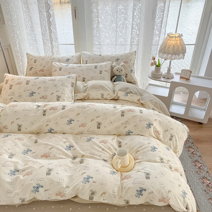 91家纺网 家纺一手货源 找家纺 梦洋家纺 2025春夏秋冬新款A类全棉四件套 泰迪熊