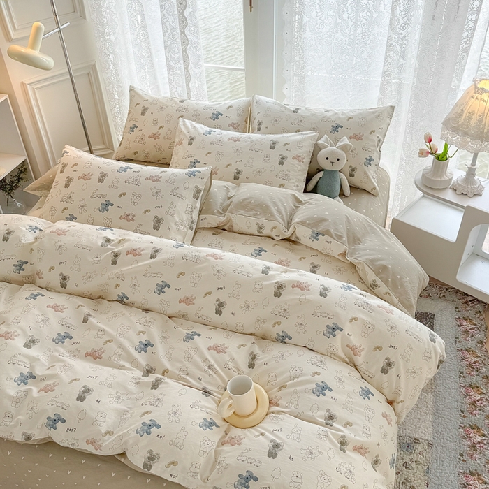 91家纺网 家纺一手货源 找家纺 梦洋家纺 2025春夏秋冬新款A类全棉四件套 泰迪熊