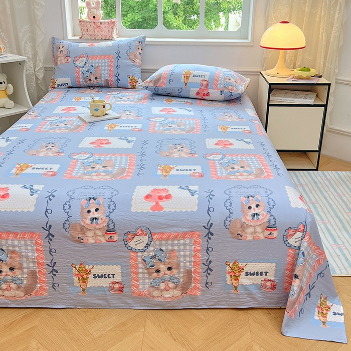 优佳优品 2025新款亲肤水洗棉印花床单单品床单单件单床单 床单款-甜趣猫咪