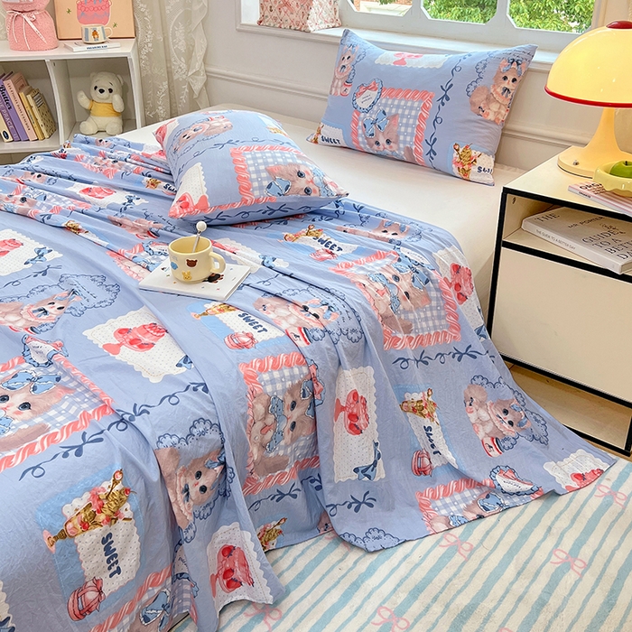 91家纺网 家纺一手货源 找家纺 优佳优品 2025新款亲肤水洗棉印花床单单品床单单件单床单 床单款-甜趣猫咪