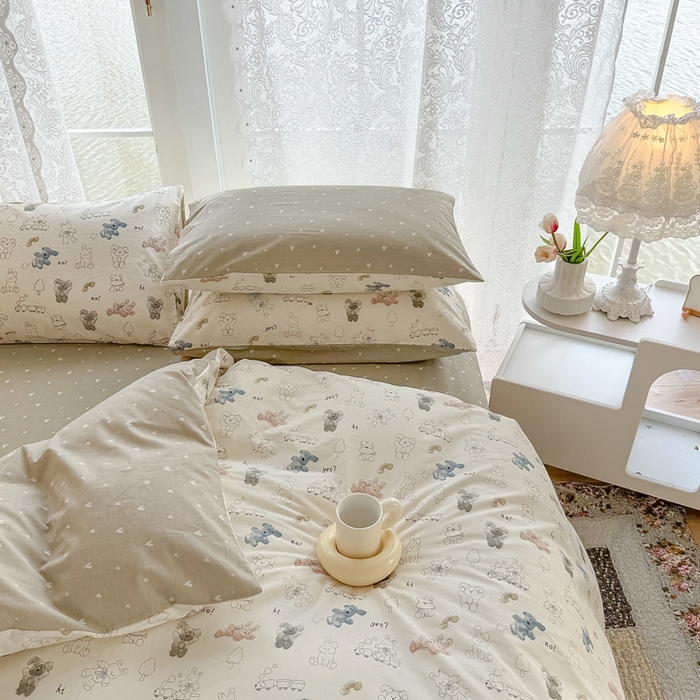 91家纺网 家纺一手货源 找家纺 梦洋家纺 2025春夏秋冬新款A类全棉四件套 泰迪熊