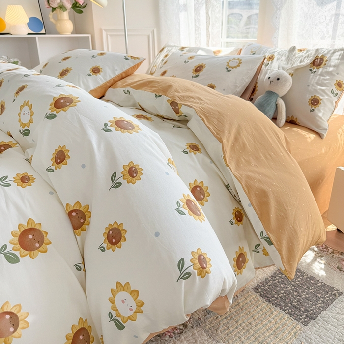 91家纺网 家纺一手货源 找家纺 梦洋家纺 2025春夏秋冬新款A类全棉四件套 向日葵