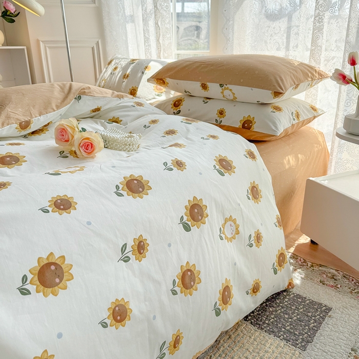 91家纺网 家纺一手货源 找家纺 梦洋家纺 2025春夏秋冬新款A类全棉四件套 向日葵