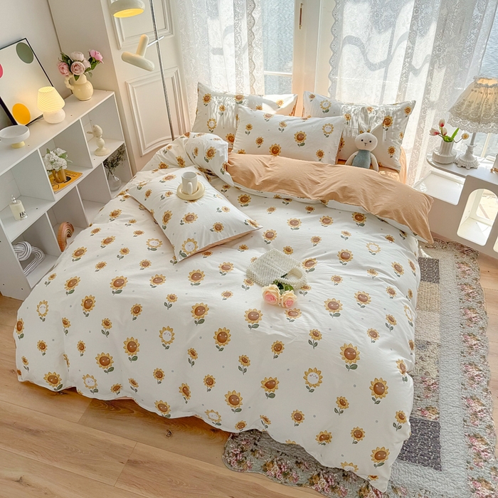 91家纺网 家纺一手货源 找家纺 梦洋家纺 2025春夏秋冬新款A类全棉四件套 向日葵