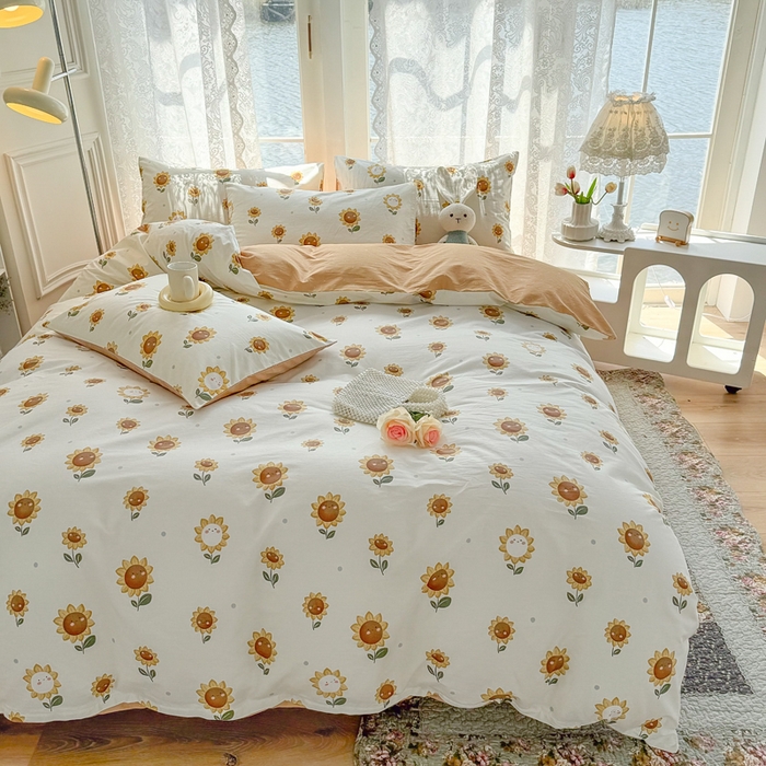 91家纺网 家纺一手货源 找家纺 梦洋家纺 2025春夏秋冬新款A类全棉四件套 向日葵