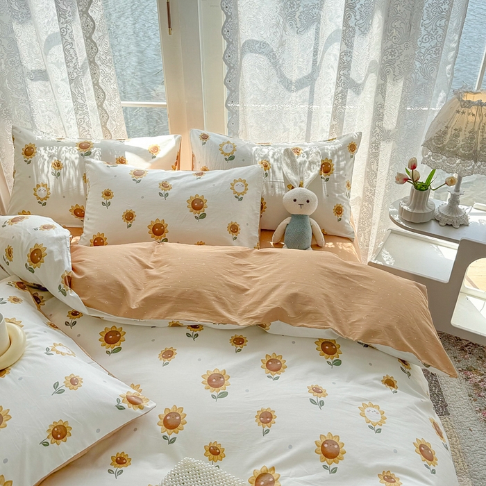 91家纺网 家纺一手货源 找家纺 梦洋家纺 2025春夏秋冬新款A类全棉四件套 向日葵