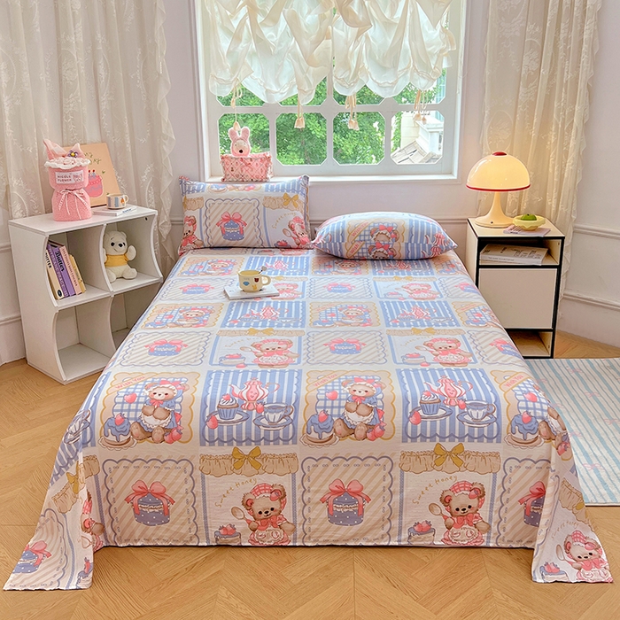 91家纺网 家纺一手货源 找家纺 优佳优品 2025新款亲肤水洗棉印花床单单品床单单件单床单 床单款-熊熊下午茶