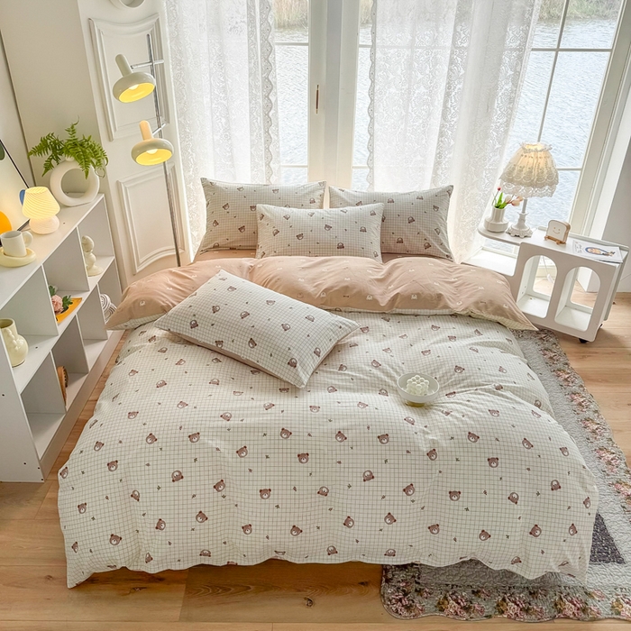 91家纺网 家纺一手货源 找家纺 梦洋家纺 2025春夏秋冬新款A类全棉四件套 小棕熊-格子