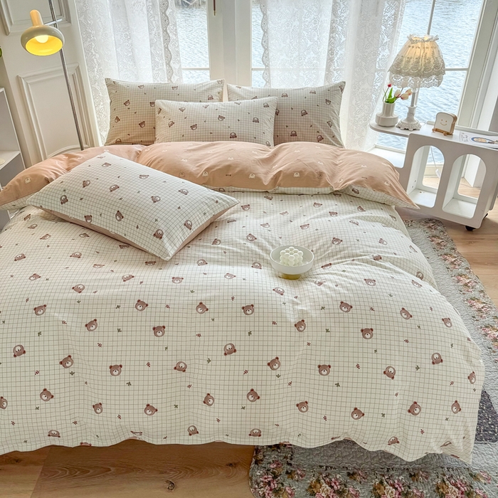 91家纺网 家纺一手货源 找家纺 梦洋家纺 2025春夏秋冬新款A类全棉四件套 小棕熊-格子
