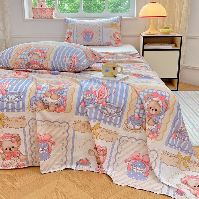 91家纺网 家纺一手货源 找家纺 优佳优品 2025新款亲肤水洗棉印花床单单品床单单件单床单 床单款-熊熊下午茶