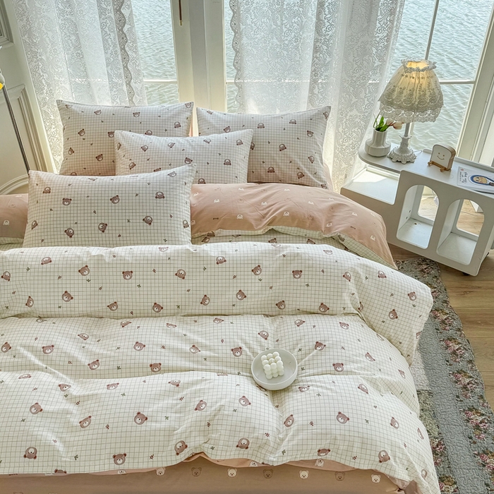 91家纺网 家纺一手货源 找家纺 梦洋家纺 2025春夏秋冬新款A类全棉四件套 小棕熊-格子