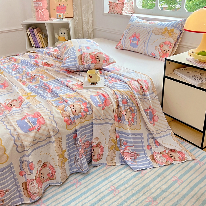 91家纺网 家纺一手货源 找家纺 优佳优品 2025新款亲肤水洗棉印花床单单品床单单件单床单 床单款-熊熊下午茶