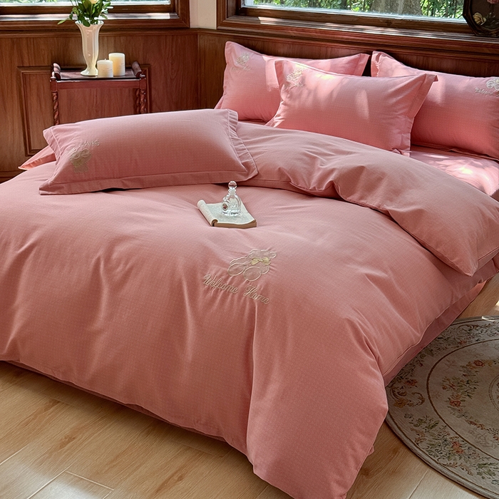 91家纺网 家纺一手货源 找家纺 （总）巧玲珑 2025新款高密肌理纹提花刺绣绣花生态四件套