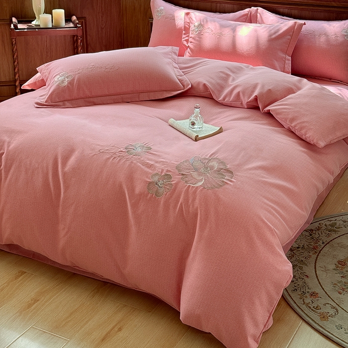 91家纺网 家纺一手货源 找家纺 （总）巧玲珑 2025新款高密肌理纹提花刺绣绣花生态四件套