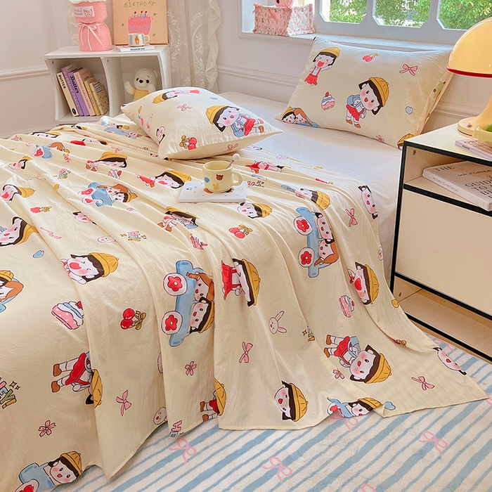 91家纺网 家纺一手货源 找家纺 优佳优品 2025新款亲肤水洗棉印花床单单品床单单件单床单 床单款-樱桃小丸子