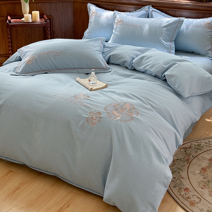 91家纺网 家纺一手货源 找家纺 （总）巧玲珑 2025新款高密肌理纹提花刺绣绣花生态四件套