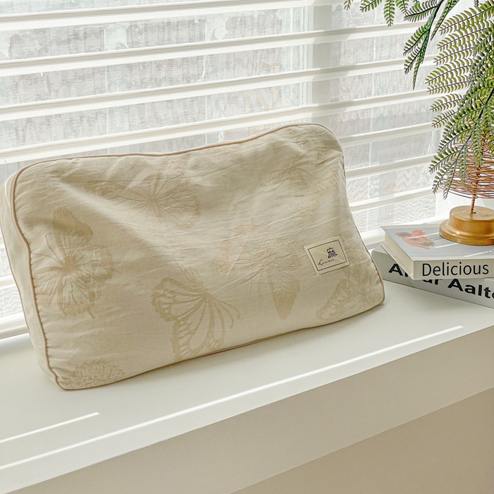 亦帆枕芯 2025新款亲肤舒适天然棉麻立体荞麦枕枕头枕芯 天然棉麻-米色蝴蝶 35x55cm苦荞款/只