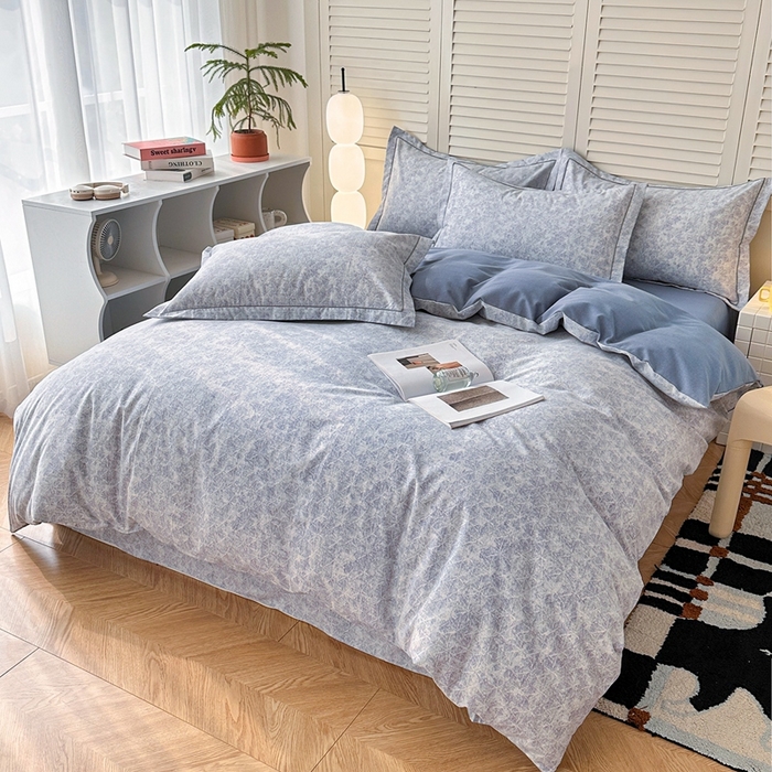 91家纺网 家纺一手货源 找家纺 简约家纺 2025新款全棉磨毛四件套 月影灰