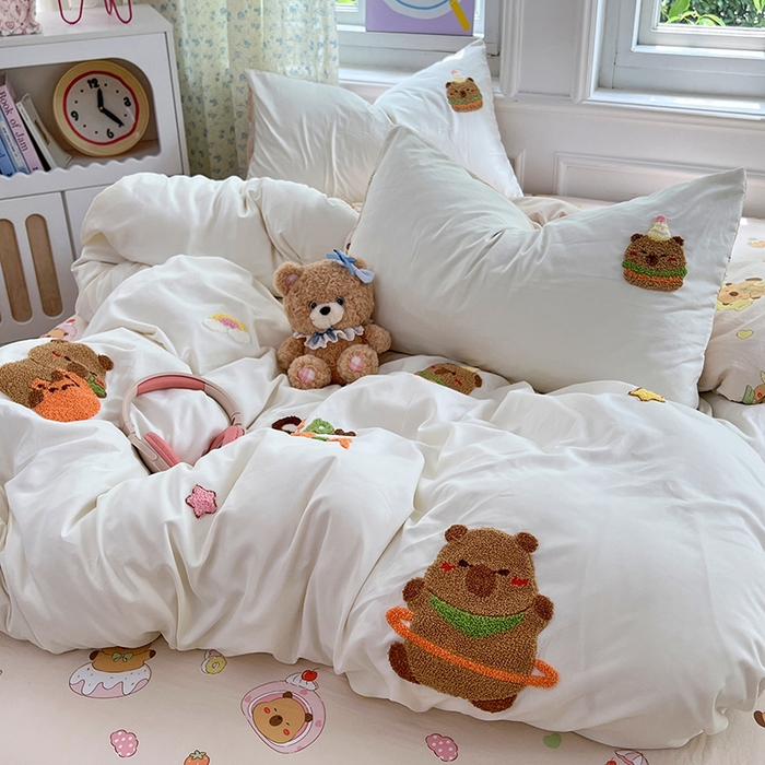 91家纺网 家纺一手货源 找家纺 优佳优品 2025新款水洗棉印花毛巾绣四件套【提供买家秀】 卡皮巴拉