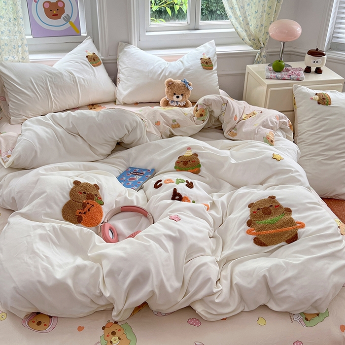 91家纺网 家纺一手货源 找家纺 优佳优品 2025新款水洗棉印花毛巾绣四件套【提供买家秀】 卡皮巴拉