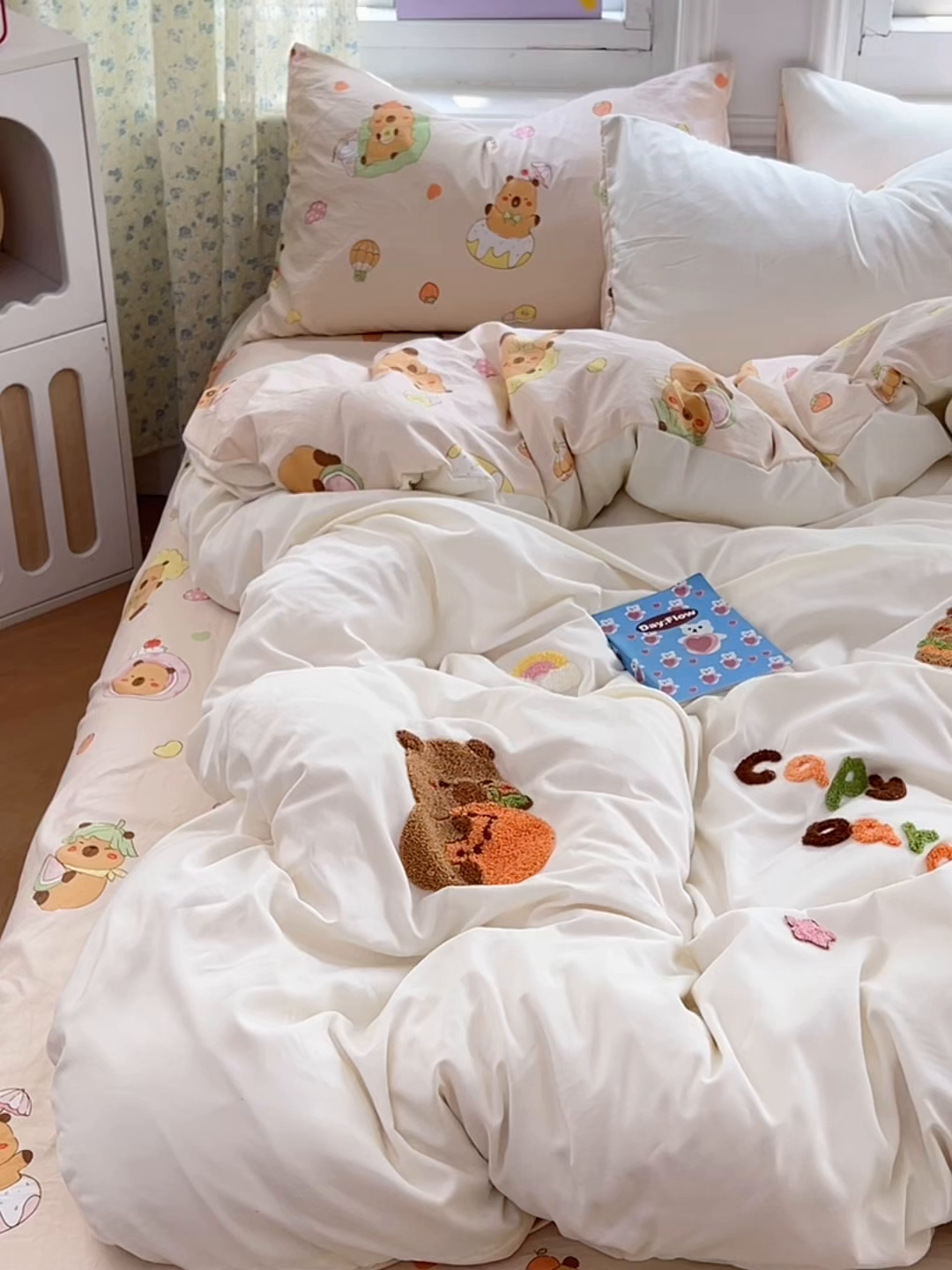 91家纺网 家纺一手货源 找家纺 优佳优品 2025新款水洗棉印花毛巾绣四件套【提供买家秀】 卡皮巴拉