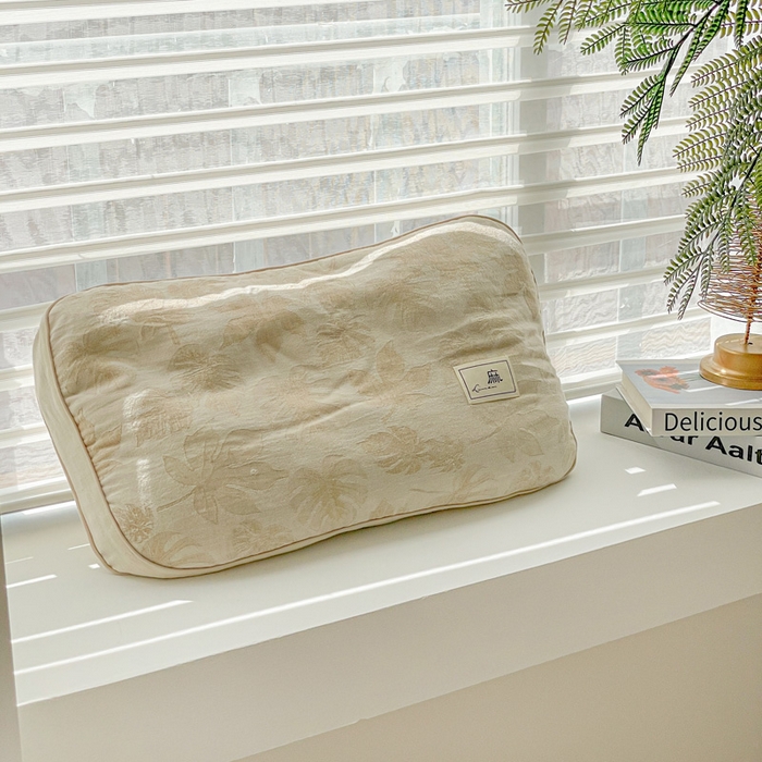 亦帆枕芯 2025新款亲肤舒适天然棉麻立体荞麦枕枕头枕芯 天然棉麻-米色枫叶 35x55cm甜荞款/只