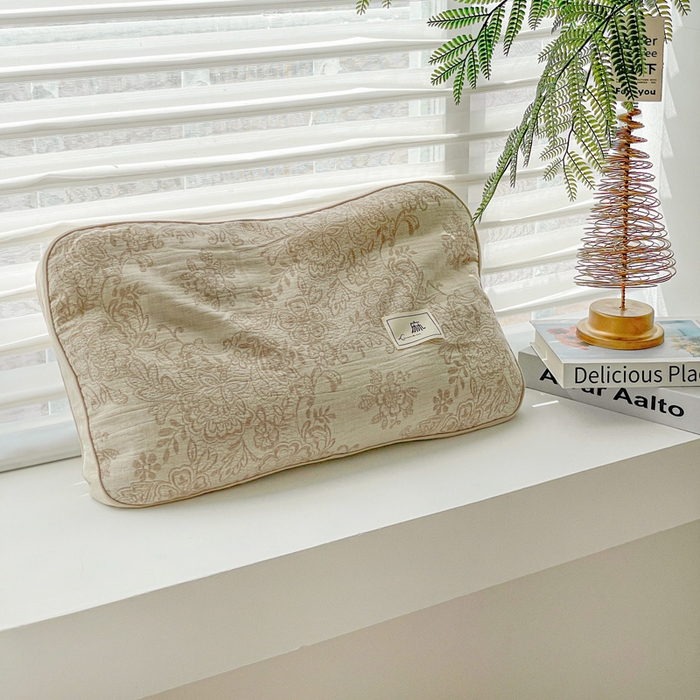 亦帆枕芯 2025新款亲肤舒适天然棉麻立体荞麦枕枕头枕芯 天然棉麻-米色蔷薇 35x55cm甜荞款/只