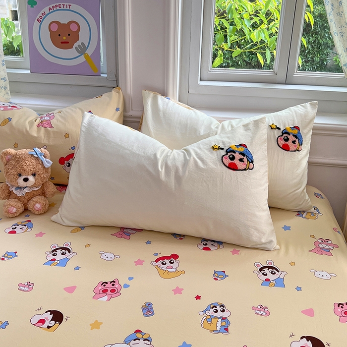 91家纺网 家纺一手货源 找家纺 优佳优品 2025新款水洗棉印花毛巾绣四件套【提供买家秀】 蜡笔小新