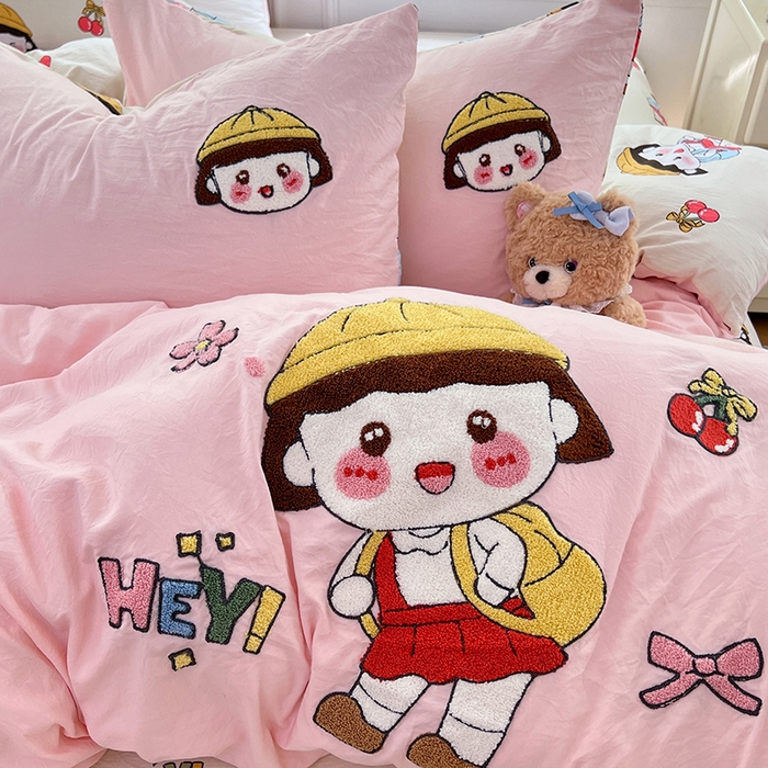 91家纺网 家纺一手货源 找家纺 优佳优品 2025新款水洗棉印花毛巾绣四件套【提供买家秀】 俏皮小丸子