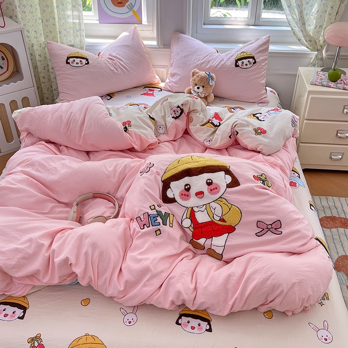 91家纺网 家纺一手货源 找家纺 优佳优品 2025新款水洗棉印花毛巾绣四件套【提供买家秀】 俏皮小丸子